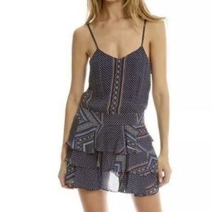 Derek Lam dress silk Navy & Red Printed Dress tiered adjustable straps like new